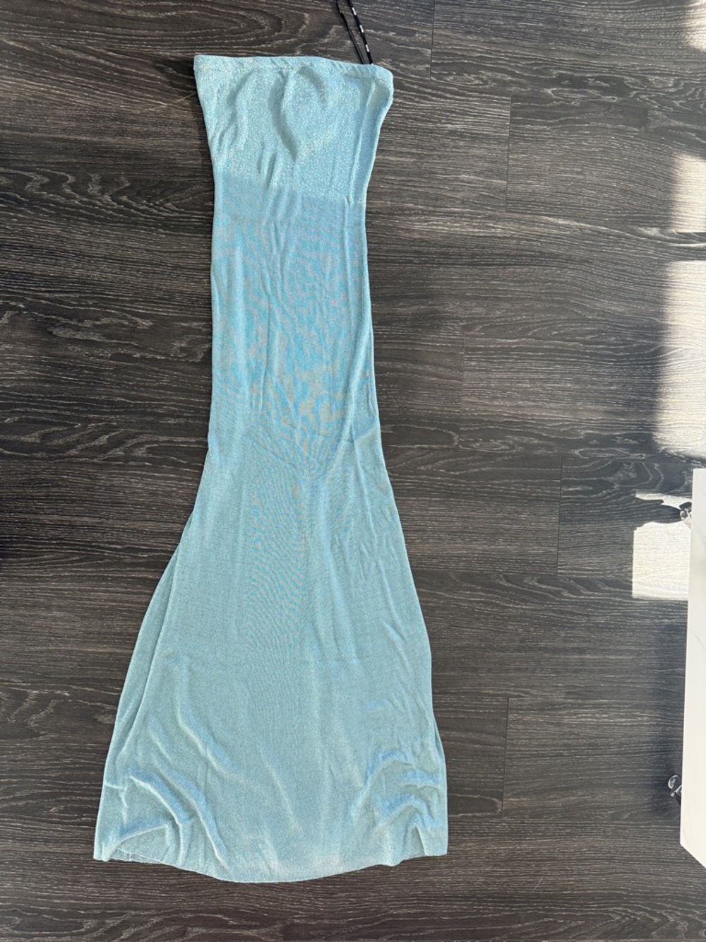 SER.O.YA Shimmery Light Blue Strapless Maxi Gown